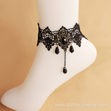 Gothic Black Lace Chain Bead Charms Lady Anklet Bracelet